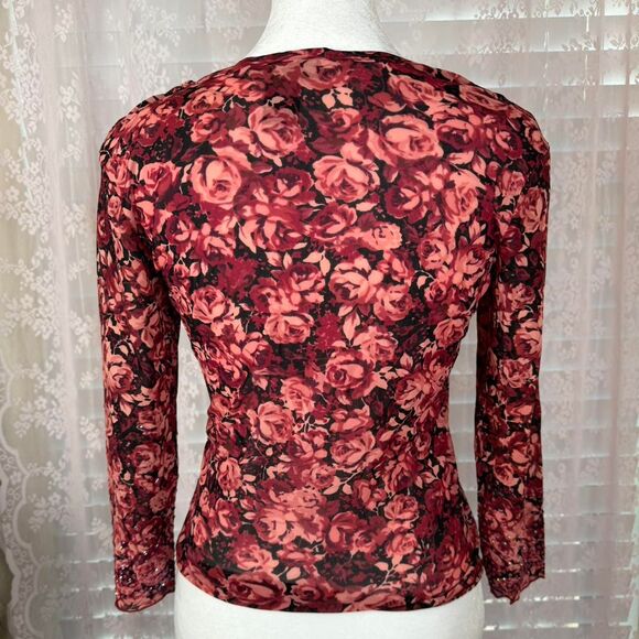 Vintage Express floral rose print mesh top - Picture 4 of 6